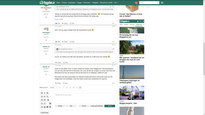 Skärmdump av ett användargränssnitt för ett diskussionsforum med öppna inlägg och kommentarer.