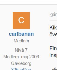 Användarprofilikon med bokstaven C på en orange bakgrund, forumanvändarnamn och -detaljer.