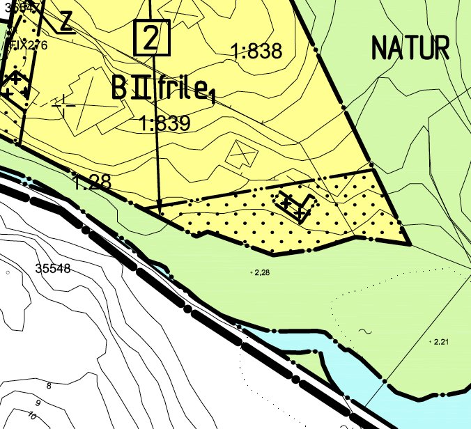 Tomt- och naturkarta som visar förändringar i landskap över tid, med markerat område där sjö tidigare funnits.