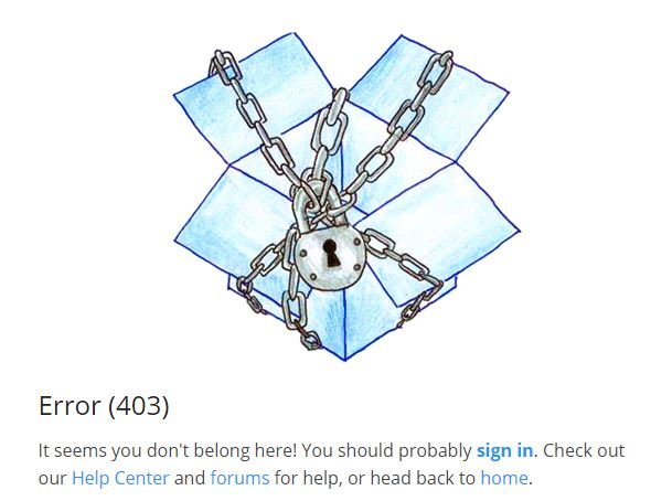 Error 403 illustration med kedjor och lås över en Dropbox-logotyp.