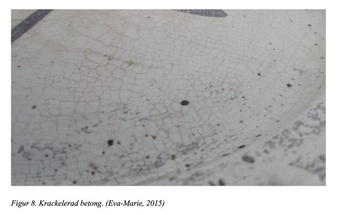 Krackelerad betongyta med finmaskigt nät av sprickor och små fläckar.