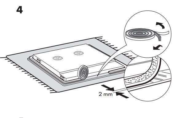 Illustration av tillämpning av packband med 2 mm marginal på en platt yta.