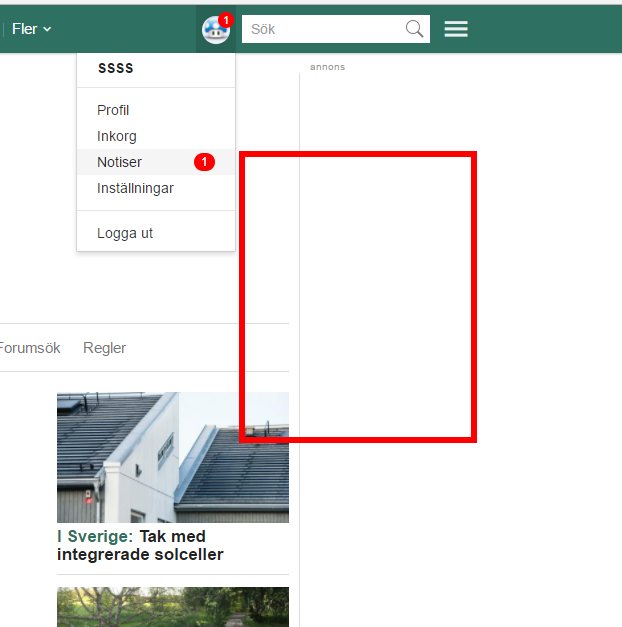 Skärmdump av diskussionsforum med öppen notismeny som visar en ny notis och användarens önskan om förhandsgranskning.