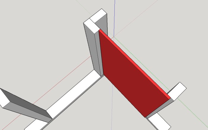 3D-modellerad gipsskiva monterad i hörn utan stöd bakom, mellan två väggprofiler.
