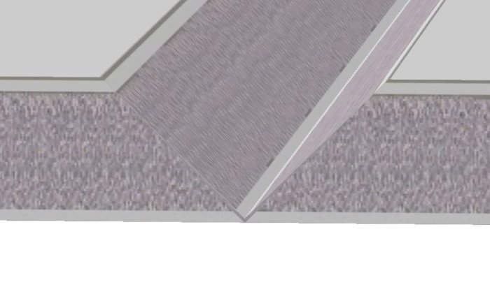 Gipsskiva med v-notchad kant för att skapa ett rent 90° hörn.