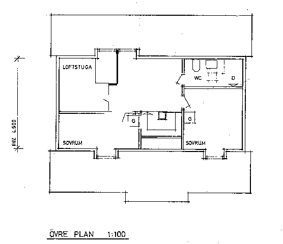 Ritning över ett övre plan med föreslagna sovrumsindelningar och kommentar om ljusgenomsläpp.