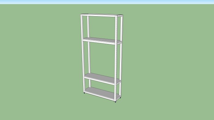 3D-modell av ett lättviktsregal med MDF-hyllplan och utan sidopaneler.