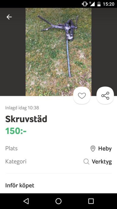 Använd skruvstäd på gräsmatta säljes för bra pris.