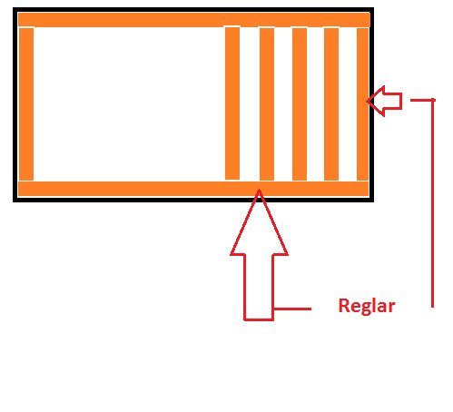 Schematisk illustration av en uppbyggd ram med vertikala reglar markerade med pilar som visar deras position och riktning.