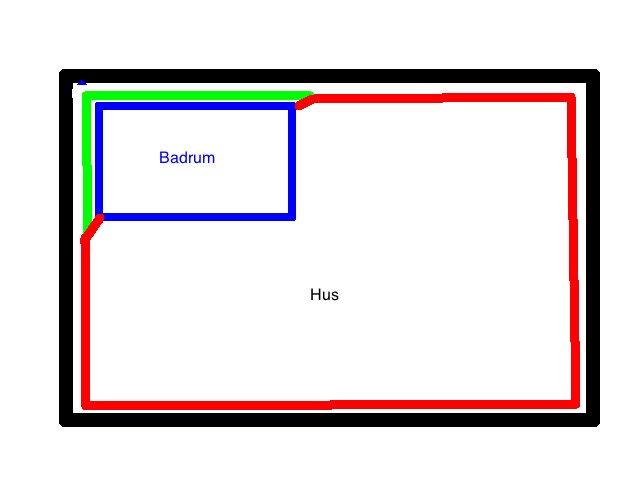 Enkel Paint-ritning som visar anslutningen av tätskikt mot folie vid badrum i ett hus.