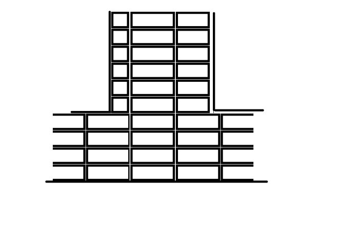 Schematisk illustration av en byggnadsstruktur skapad i Paint.