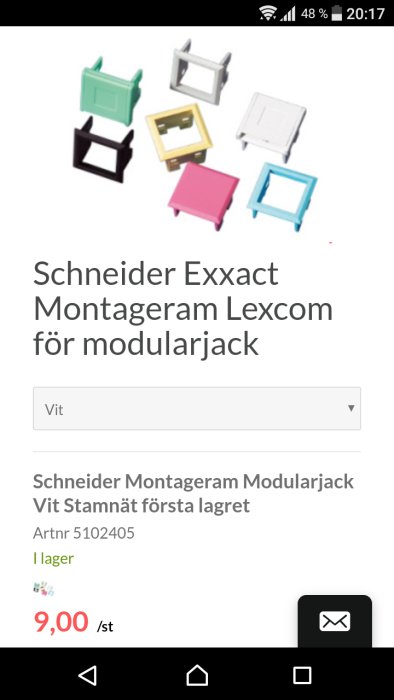 Färgglada monteringsramar för modulärjack från Schneider Exxact.
