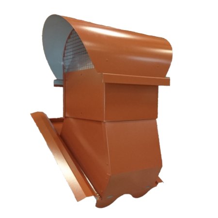 Rostfärgad takhuv för ventilation som är placerad på en taklutning.