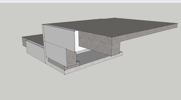 3D-modell av konstruktion med kantstöd, steg och armerade plattor för byggprojekt.