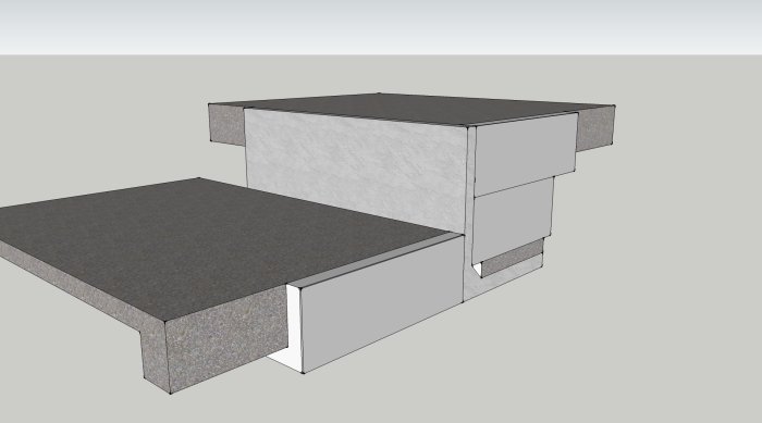 Designskiss av kantstöd och armerade plattor för byggprojekt, inklusive dimensioner och uppbyggnad.