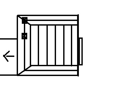 Schematisk ritning av ett hallgolv med ett A-formad fris mönster nära ytterdörren.