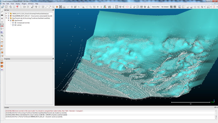 Skärmbild av 3D punktmoln i CloudCompare efter rensning, avsedd för import till CAD-program.