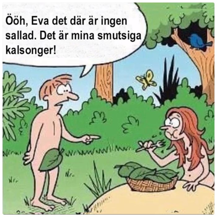 Animerad bild av en man och kvinna i en trädgård, kvinnan tittar på blad, mannen pekar och talar.