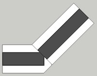 Schematisk illustration av hörnskarv mellan två byggmaterial utan synlig skarv.