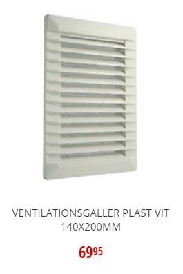 Vitt ventilationsgaller av plast, storlek 140x200mm.