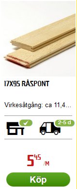 Staplar av 17x95mm rasponter från Byggmax med pris och leveransinformation.