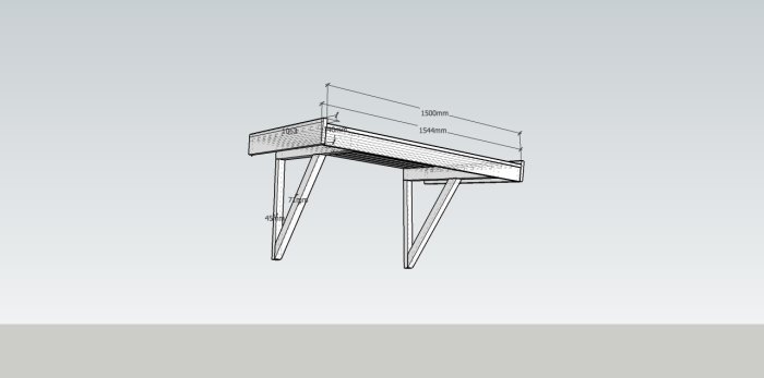 3D-ritning av en enkel entretaks konstruktion med måttangivelser.