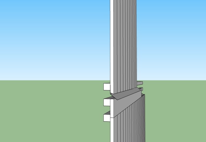 3D-illustration av en väggkonstruktion med spikläktar runt ett fönster.