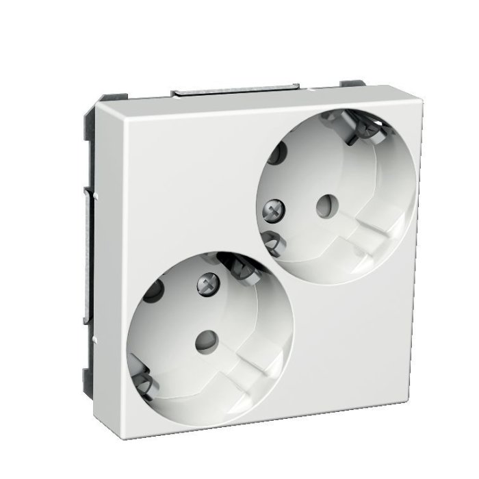 Exxact dubbeluttag vit front utan bakre installationselement staplade i bulk.