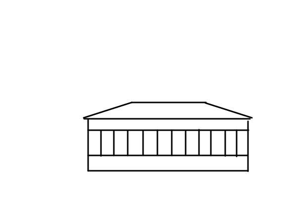 Principillustration av uterum med valmat tak och fönsterband, anpassat för ett funkishus.