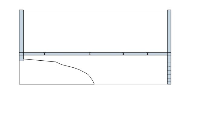 Skiss av en husgrund med betonghålsten, I-balkar och gjuten betongplatta som visar höjd och konstruktion.