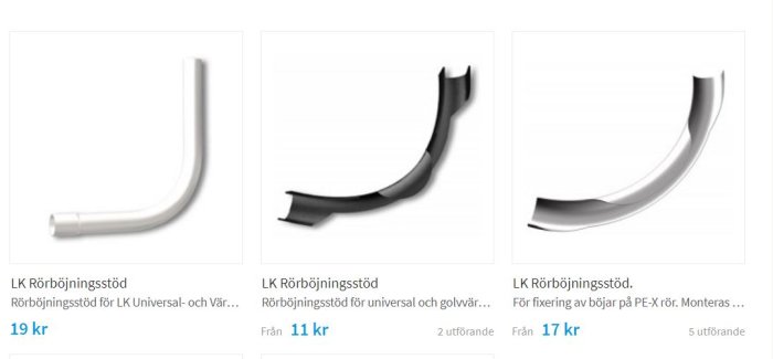 Tre olika modeller av rörböjningsstöd, används för att hålla rör på plats vid gjutning.