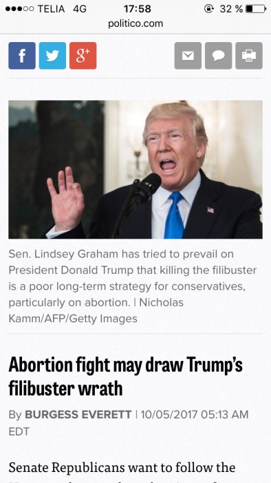Mansperson som talar med höger hand upplyft, rubrik om abortdebatt.