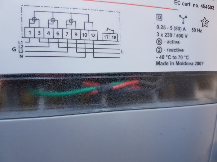 Elcentral med öppen kabelgenomföring som visar en 5-ledar kabel till vänster och en 4-ledar kabel till höger.