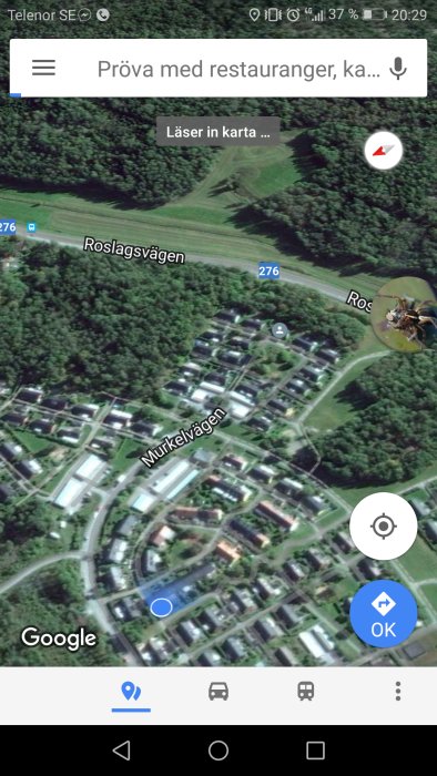 Skärmbild av en karta med markering längs Murkelvägen som visar räckviddstest för en detektor.