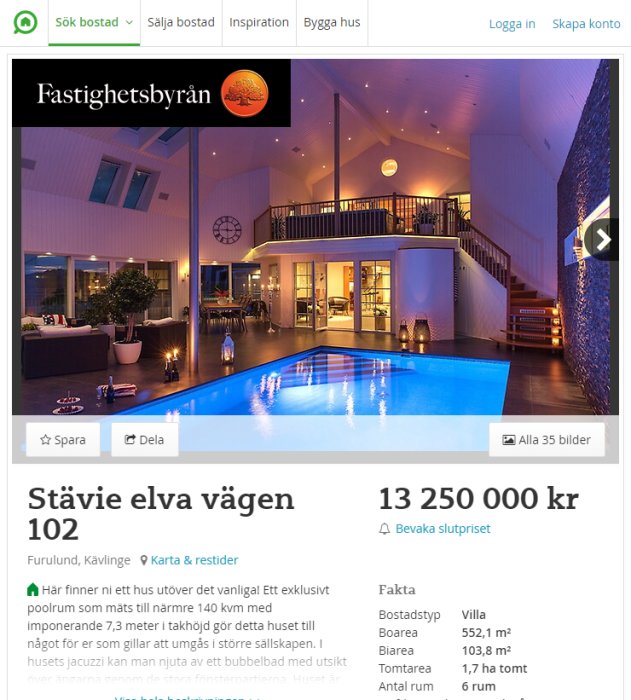 Lyxig inomhuspool i en rymlig villa med öppen planlösning och mezzaninvåning.