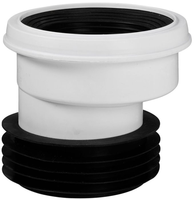 Vit och svart toalettstolsanslutning för montering i golv, avsedd för badrumsinstallation.