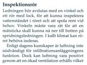 Utdrag ur dokument om små avloppsanläggningar förtydligande funktion och standard för inspektionsrör.