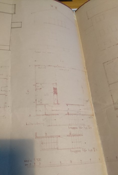 Gammal arkitektritning med planritning och sektioner av ett hus från 1939.