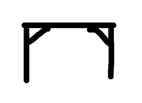 En förenklad svartvit illustration av en limträbalk med två snedstöd och vertikala stödpelare.