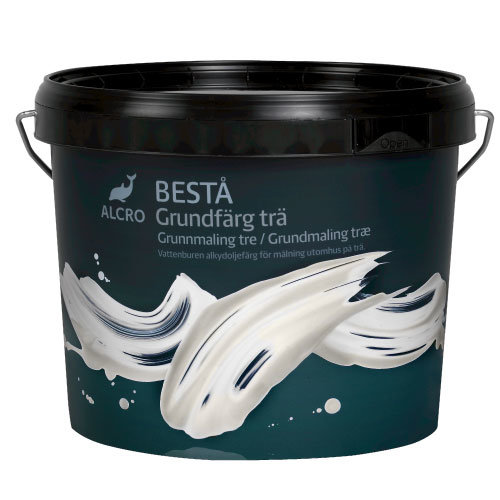 Hink med BESTÅ Grundfärg trä från Alcro för utomhusbruk.