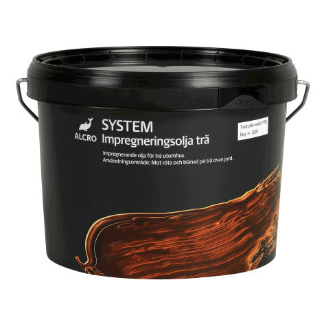 Hink med Alcro impregneringsolja för trä, använd för ytbehandling i byggprojekt.