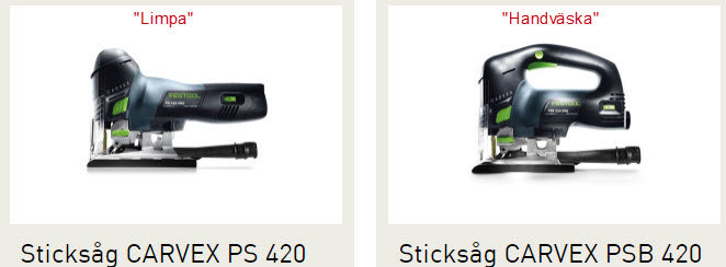 Två sticksågar från Festool, CARVEX PS 420 till vänster och PSB 420 till höger.