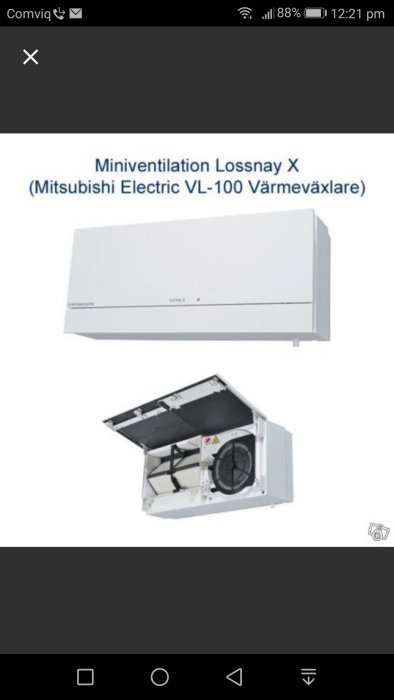 Mitsubishi Electric VL-100 värmväxlare ovanifrån och inuti, för radonreducering i hemmiljö.