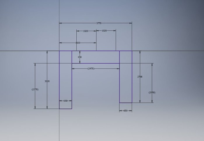 Arkitektonisk ritning med måttangivelser på en byggnadsplan.