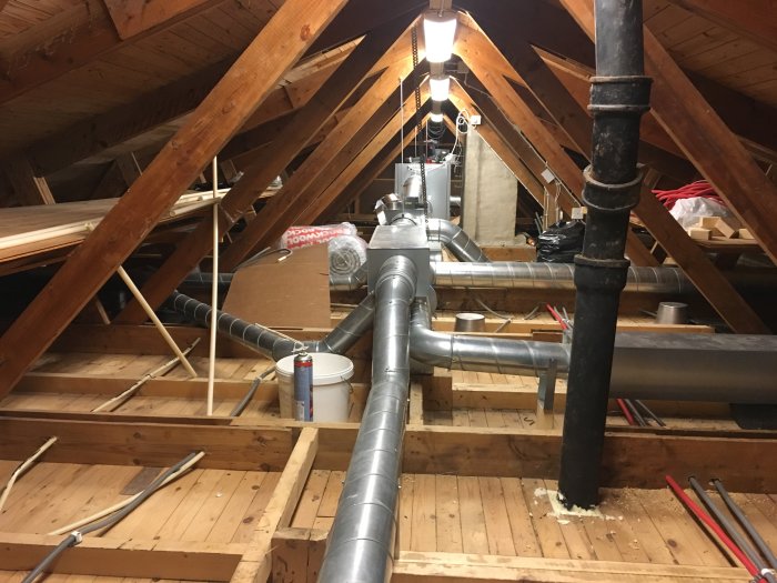 Vind med bjälklag, isolering, ventilationssystem och elinstallationer.