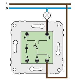 Schematisk illustration av en enpolig strömbrytare med FAS och NOLL-kablar och kopplingspunkter.