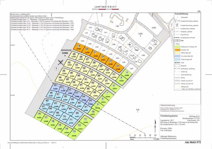 Karta från Lantmäteriet som visar detaljplan med färgkodade områden och en GC-bana vid områdets kant.