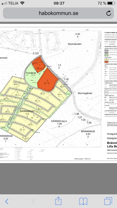 Karta som visar detaljplan med markerade områden och GC-bana intill tomtägares mark.