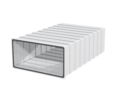 Ventilationskanaler staplade på varandra, möjlig skrot för byggprojekt.