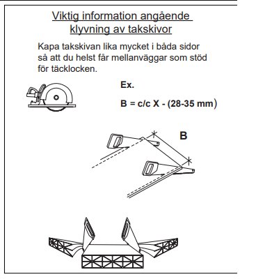 Illustration som visar rätt teknik för att kapa takskivor, med jämn kapning på båda sidor för att skapa stödmellanvas.
